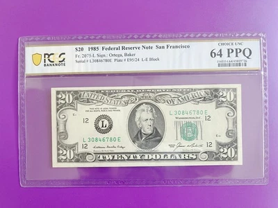 $20 1985((SAN FRANCISO))FEDERAL RESERVE NOTE CHOICE UNC BU NOTE***PCGS 64 PPQ*** - Image 1 of 2