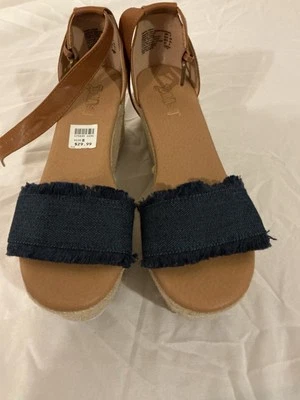 Brash Fabric Upper Vegan Leather Denim Twine Wedge sz 8 - Imagem 1 de 4