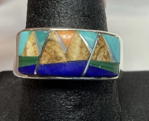 Vintage Ring 9,5 Calvin Begay Intarsien BERGLANDSCHAFT Navajo Sterlingsilber - Bild 1 von 17