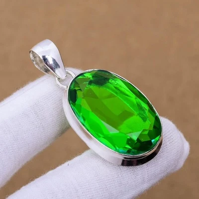 Amazing Peridot Topaz Gemstone 925 Sterling Silver Handmade Pendant - Image 1 of 4