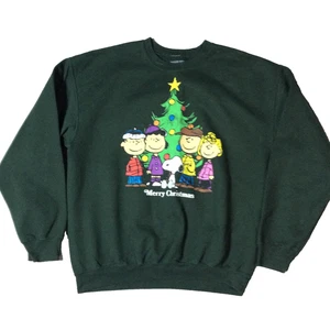 Peanuts "Buon Natale" Felpa Uomo Grande Verde Snoopy Charlie Brown Lucy - Foto 1 di 12