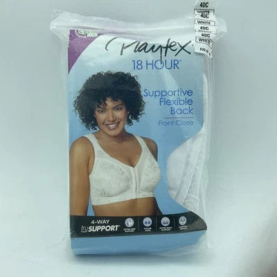 Playtex Bra Womens 40C White Wireless Front Closure 18 Hour Open Package - Image 1 of 4