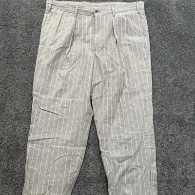 Mens 38 Bills Khakis M2FP-DSBL Pants Pleated Derby Stripes Linen Cotton Striped - Image 1 of 4