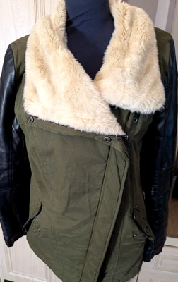 Atmosphere UK 10 Khaki & Black Ladies Jacket Faux Fur Trim - Image 1 of 4