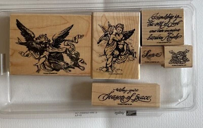 Juego de 6 querubines de tinta para estampar ángeles amor amistad madera goma angelical Foto 1 de 4