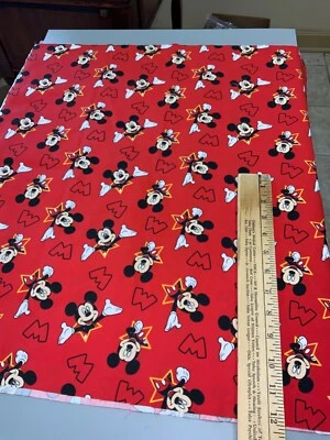 Mickey Mouse and Stars Red Disney Cotton Fabric Remnant 23” x 44” - Image 1 of 3