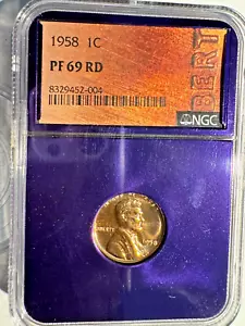 1958 Lincoln Wheat Proof Cent Graded PF69 RD by NGC, Bert Purple Core! - Picture 1 of 4