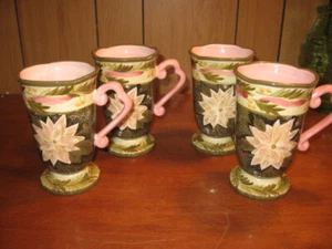 4 222 Fifth Poinsettia Coffee Mug Set Red White Christmas Holiday - Picture 1 of 3
