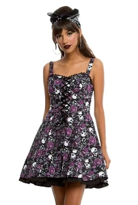 Double Layered Purple Flora and Skull Dress, Skull Mini Dress ๐ Medium - Picture 1 of 3