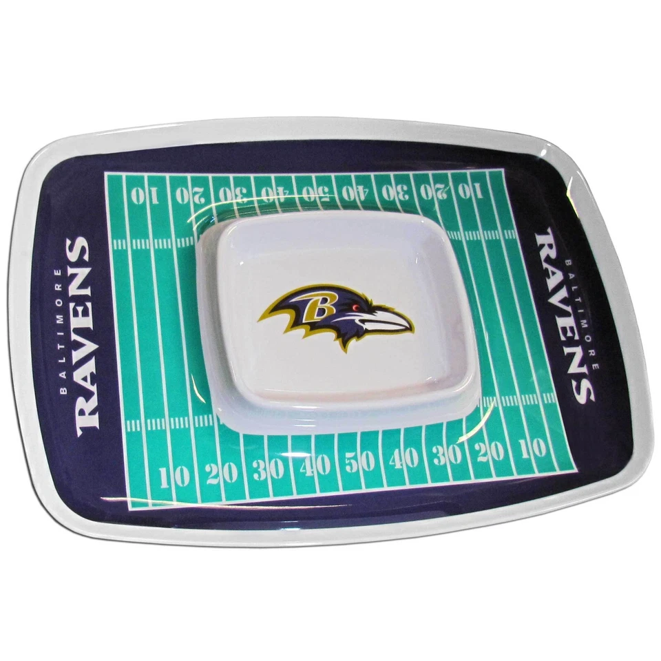 Baltimore Ravens Chip Dip Serving Tray NFL Football Field w/Team Name & Logo - Image 1 of 1
