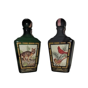 Jim Beam 1970's Decanter Bottle, J.Lockhart, Cardinal Birds & Gray Fox Set - Picture 1 of 6