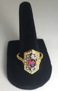 Gorgeous Art Deco Vintage Style Golden Lab Created Diamond Ruby Engagement Ring - Picture 1 of 15