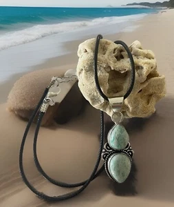 Collar colgante de piedras preciosas amazonita - chapado en plata de ley 925 - nuevo - Imagen 1 de 3