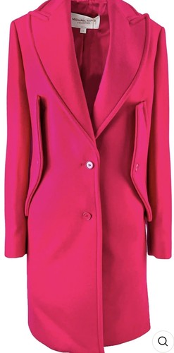 Cappotto Reefer da donna nuovo con etichette collezione lana Michael Kors taglia 2 fucsia