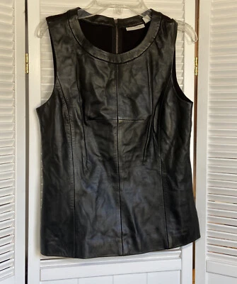 NWT Halogen Women Top Sz XS Black Sleeveless Leather Mixed Media NWT Stretch - Image 1 of 4