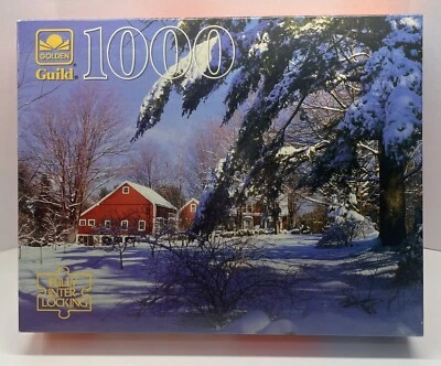 Golden Guild 1000 Piece Puzzle Winter Countryside Red Barn Snow NEW - Изображение 1 из 4