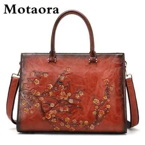 Vintage Leather Floral Shoulder Tote Bag Top Handle Large Capacity Handbag - Picture 1 of 13