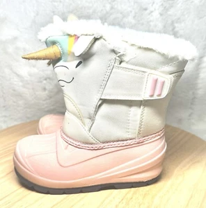 Toddler Frankie Light Pink & White Unicorn Winter Boots In Size 8 By Cat & Jack - Picture 1 of 7