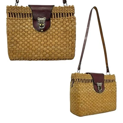 Bolso de hombro vintage de cuero de paja hecho a mano ETIENNE AIGNER años 60 70 Foto 1 de 4