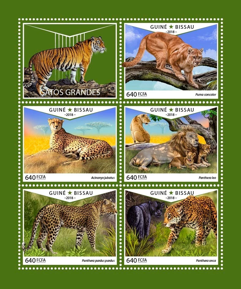 Estampillas de Big Cats MNH 2018 Guinea-Bissau M/S Foto 1 de 1