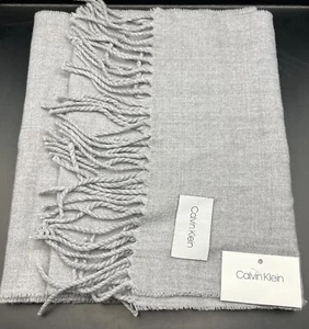 Calvin Klein Scarf Grey Women’s Fringe Light Weight Cute Winter Fall Wrap Shawl - Picture 1 of 4