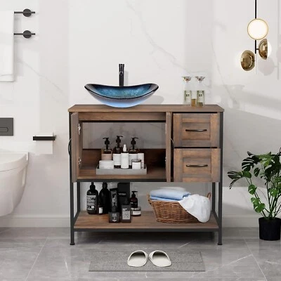 Mueble tocador de baño de 36"" lavabo lavabo con 2 puertas cajones estante abierto de almacenamiento Foto 1 de 4