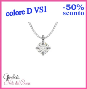 CIONDOLO PUNTO LUCE ORO BIANCO DIAMANTE NATURALE D VS1 0.60 CARATI CERTIFICATO - Imagen 1 de 5