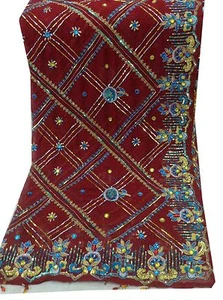 Bufandas rojas con cuentas a mano de novia Om vintage Dupatta velo hiyab estolado AD-1830 - Imagen 1 de 12