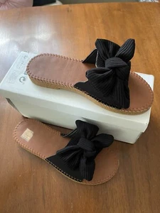 New Shein Brown/Black Sandals Bows Shoes Women’s Size 5.5 Slip On Open Toe - Picture 1 of 3