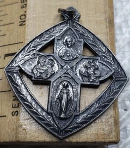 Vintage Diamond shaped 4 way cross medal Christian pendant G71 - Picture 1 of 2