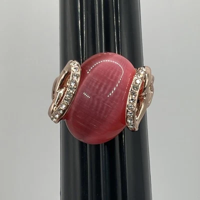 Anillo de diamantes de imitación de piedras preciosas ojo de gato rojo rosa relleno de oro rosa talla 9,5 para mujer Foto 1 de 4