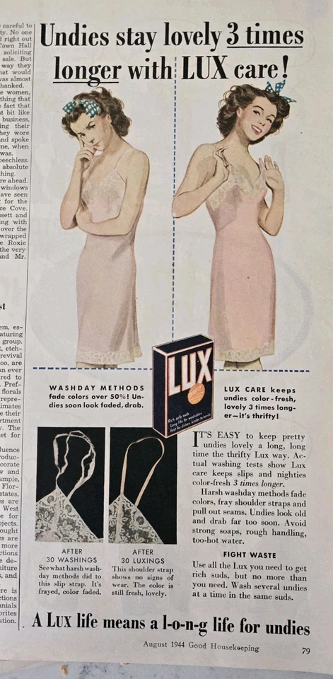 Jabón detergente Lux 1944 para mujer rosa sin cordones anuncio de moda vintage Foto 1 de 1