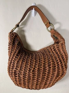 LINEA PELLE Collection Handbag Purse Woven Leather Brown Hobo Bag 14" x 11" - Picture 1 of 7