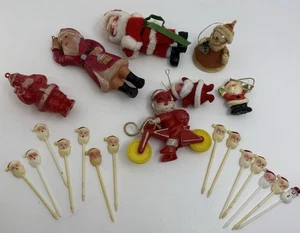 Vintage Christmas Ornament Lot Santa Figurines Plastic Picks Mid Century READ - Picture 1 of 21