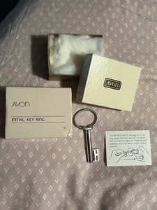 1982 AVON Initial "H" NEW OLD STOCK  Silver Tone Key Shape Charm Key Ring 2.5"L - Picture 1 of 3