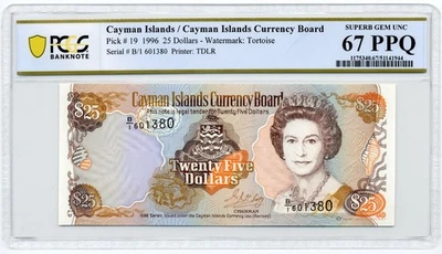 Cayman Islands 1996 $25, Pick# 19 - PCGS Superb GEM UNC 67 PPQ - Image 1 of 2