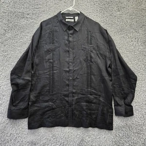 CUBAVERA GUAYABERA Linen Shirt 4 Pocket Celebration Shirt XL Black No Flaws - Picture 1 of 19