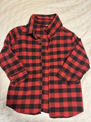 Kids Buffalo Plaid Flannel Shirt Red Black Size 110 (5) Funny Quote Mom - Image 1 of 4