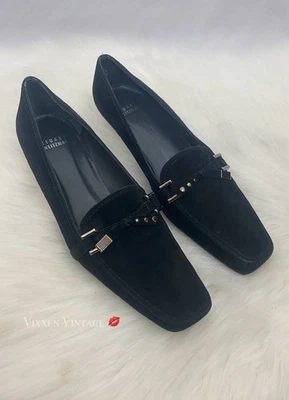 TACONES MOCASINES DE GATITO VINTAGE Y2K STUART WEITZMAN GAMUZA PUNTA CUADRADA EN NEGRO Foto 1 de 4