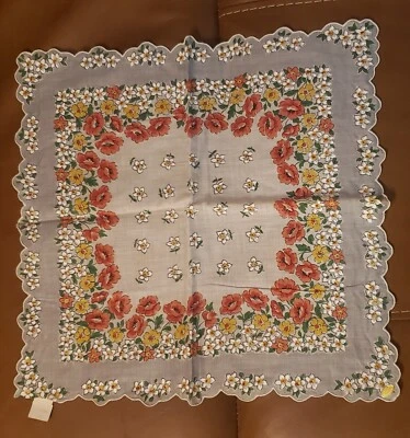 Hankie JJ Newberry Co. Azul Rosa Blanco Floral 13" Nuevo de Lote Antiguo Mediados de Siglo NUEVO De Colección Foto 1 de 3