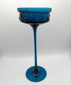 EMPOLI Antiqua Stelvia Italy Blue Glass Candleholder Vase Tall Stem Bowl 13.5" - Picture 1 of 9
