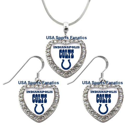 Indianapolis Colts 925 Necklace or Earrings or Set Team Heart With Rhinestones Cover