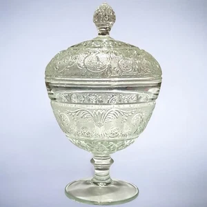 Duncan Miller Footed Candy Dish Clear Sandwich Glass Covered Vtg Early American - Picture 1 of 10