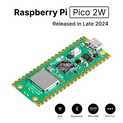 Raspberry Pi Pico 2W - Bluetooth 5.2, WiFi, BLE, RP2350, 520KB RAM, 4MB Flash