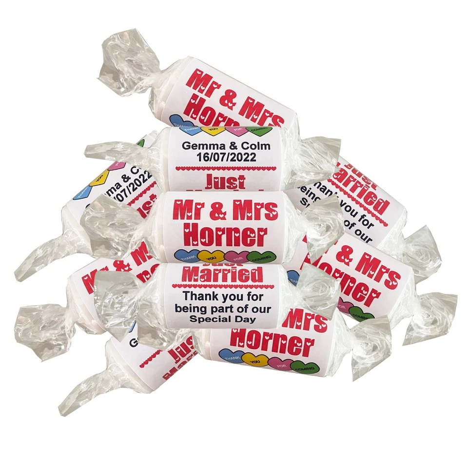 Personalised Love Heart Sweets Wedding Favours Just Married Mini Love Hearts - Image 1 of 3