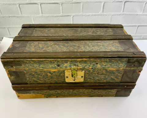 Vintage Miniature Steamer Trunk Toy Chest Salesman Sample 12” Wood Straps Cover