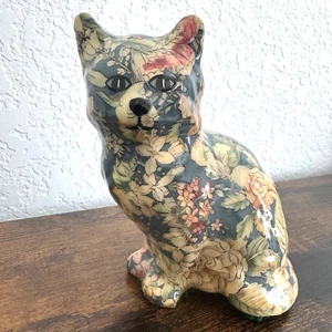Vintage Ceramic Cat Floral Pattern Figurine Home Decoration Rare Collectible - Picture 1 of 15