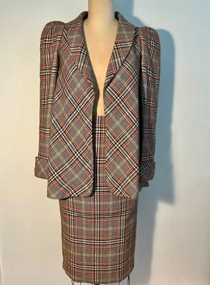 Винтажный BIBA женщин качели куртка и юбка в шерсти принц Уэльский чек    - Изображение 1 из 4