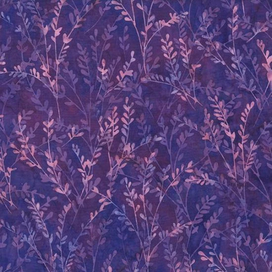 Purple stems and leaves 44" batik by Hoffman, S2317-382-Grape-Juice, cotton - Image 1 of 1