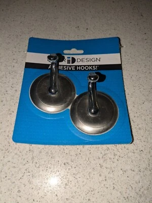 NEW Inter Design Set of 2 Plastic Silver Adhesive 2" Round 1 1/2" Outward Hooks - Image 1 of 3